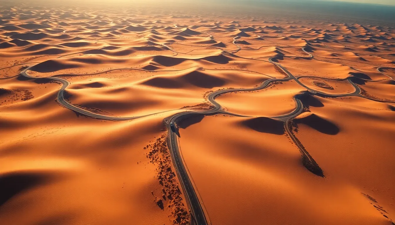 Aerial View of Winding Desert Roads