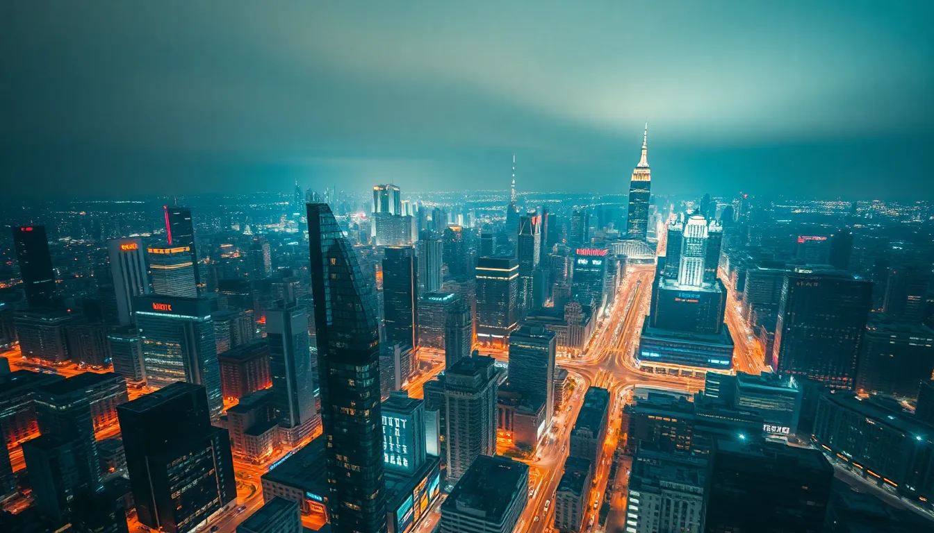 Bustling Cityscape at Night