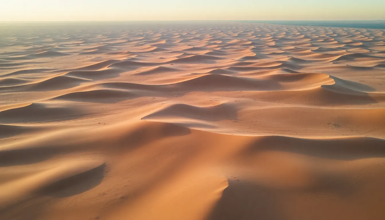 Aerial View of Desert Dunes at Dawn