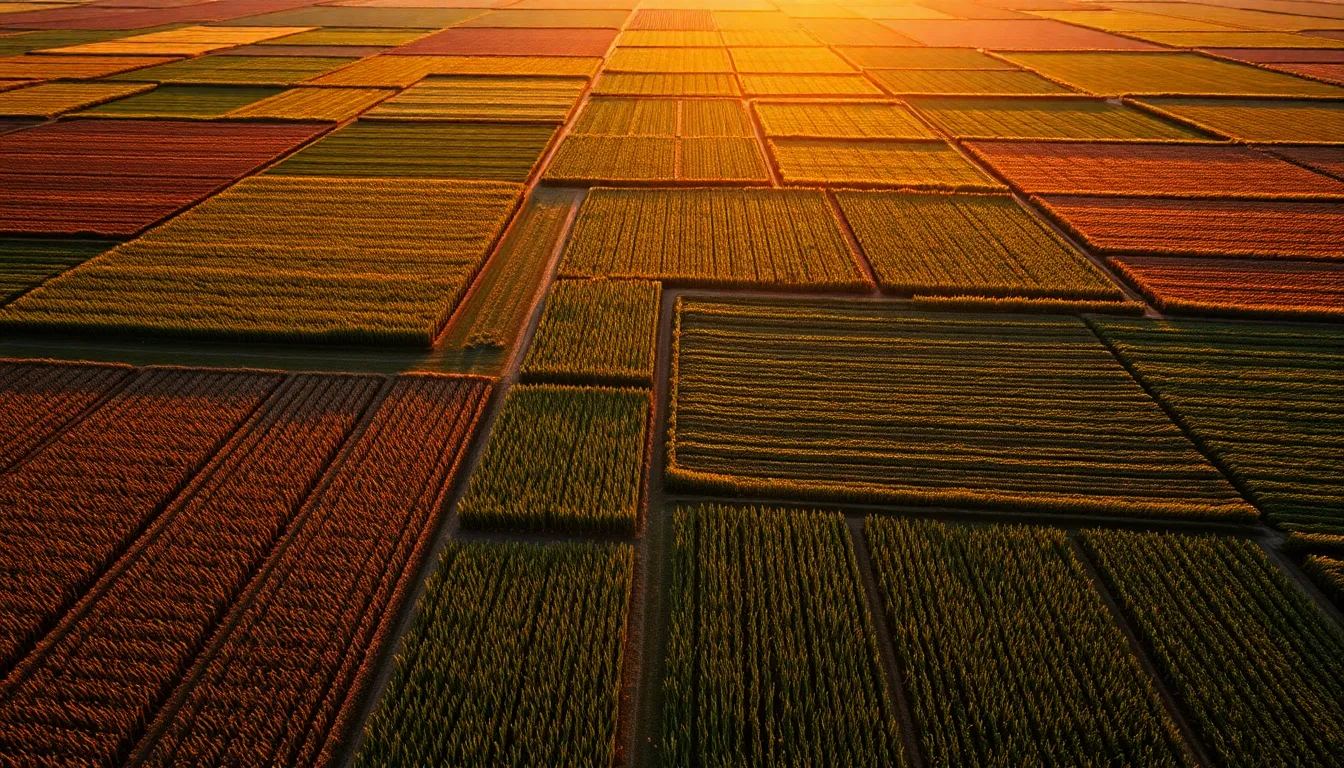 Patchwork Agricultural Fields Aerial View