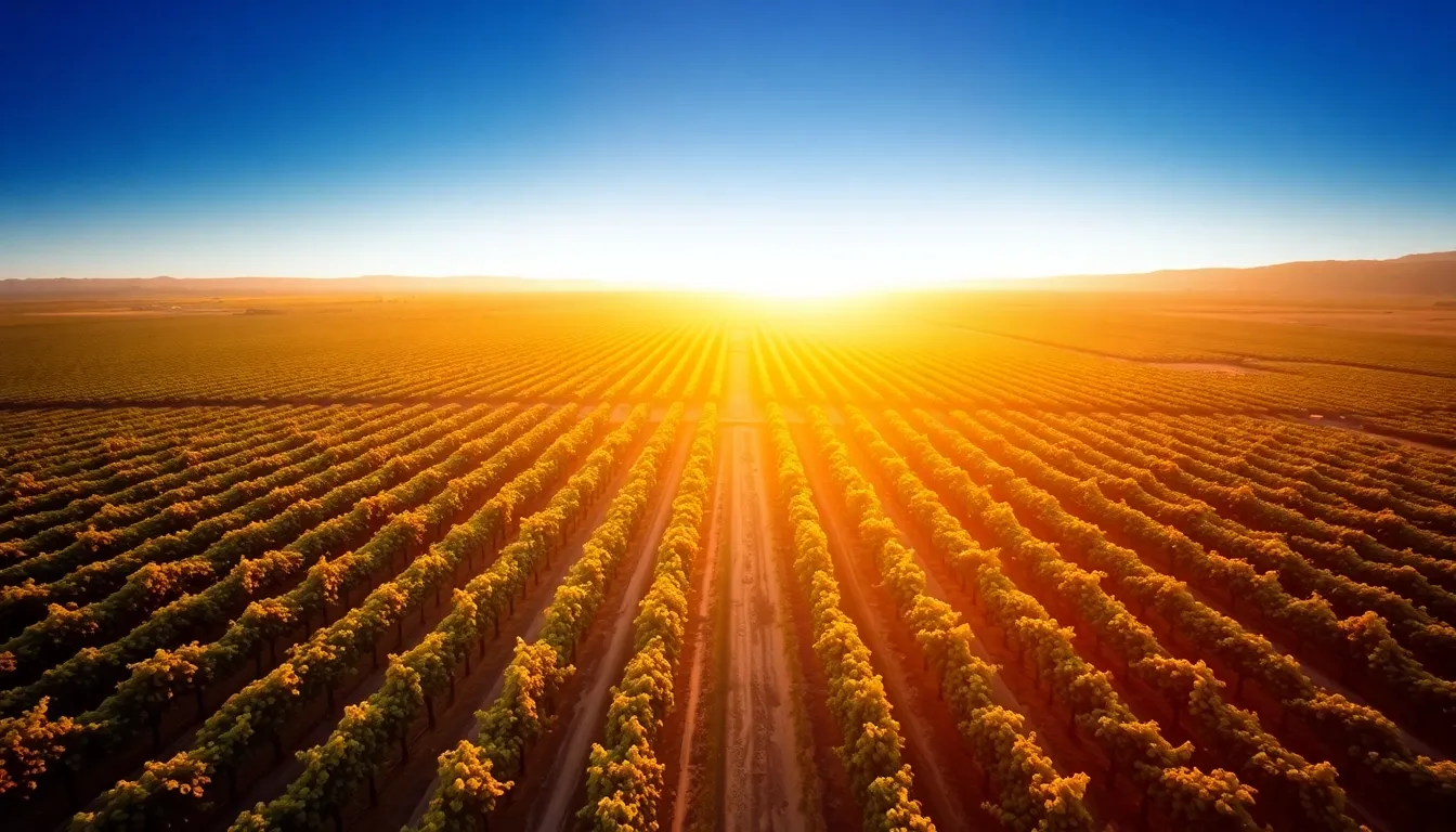 Aerial View of Vineyard at Golden Hour