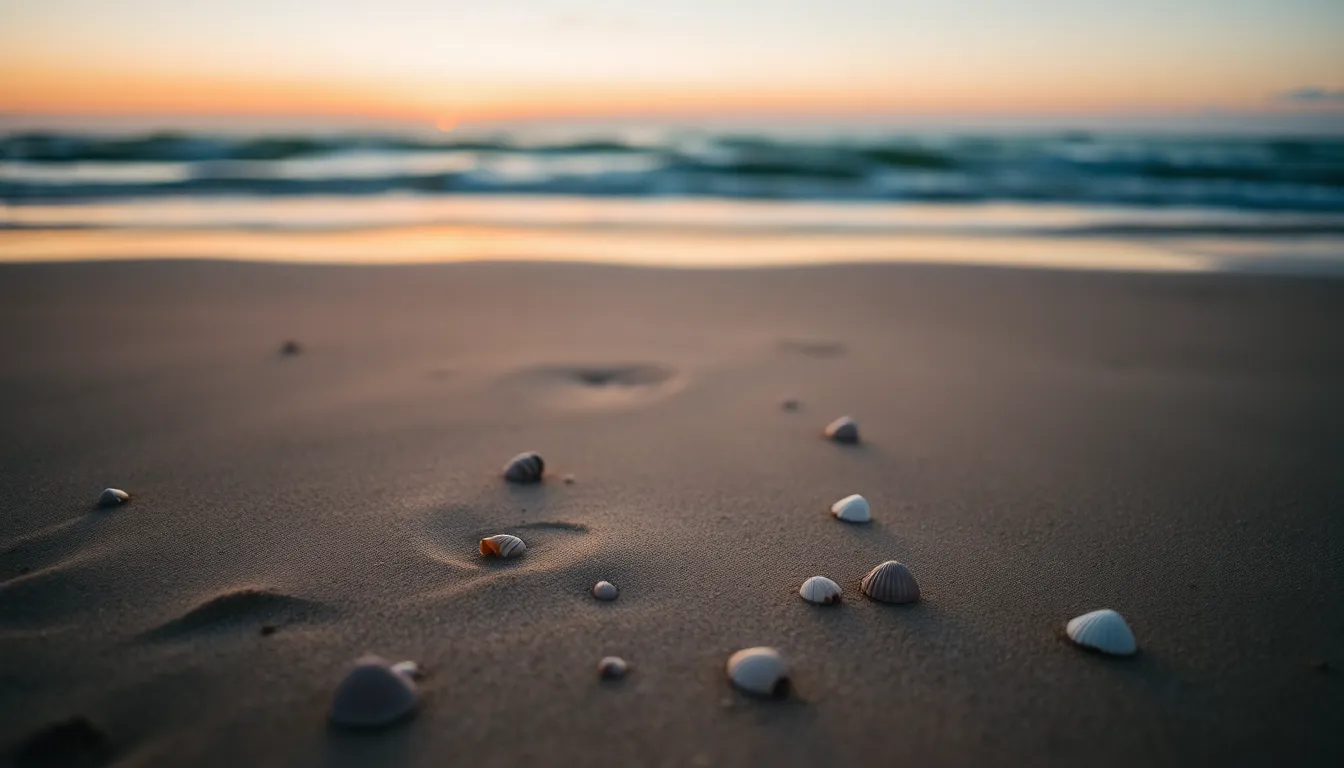 Serene Beach at Dusk with Shells and Waves
