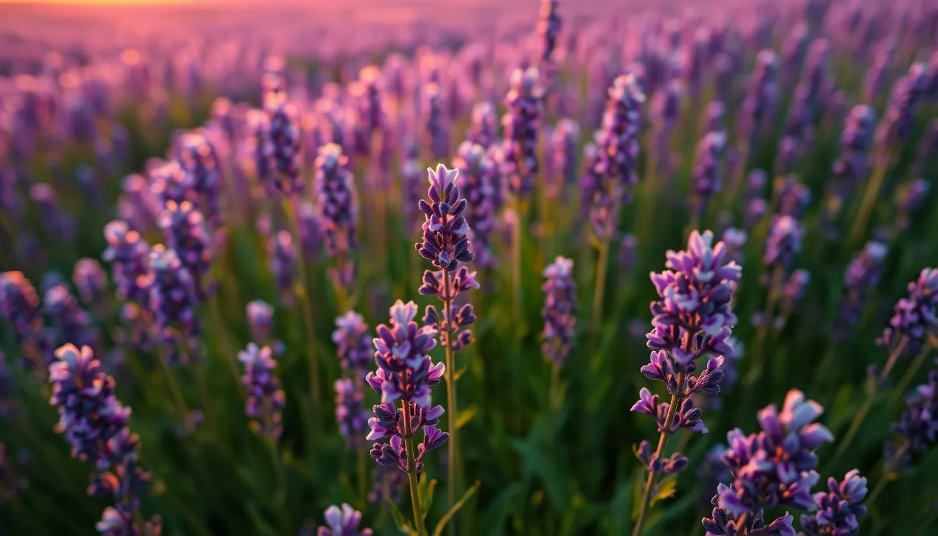 Aerial View of Lavender Field at Golden Hour
