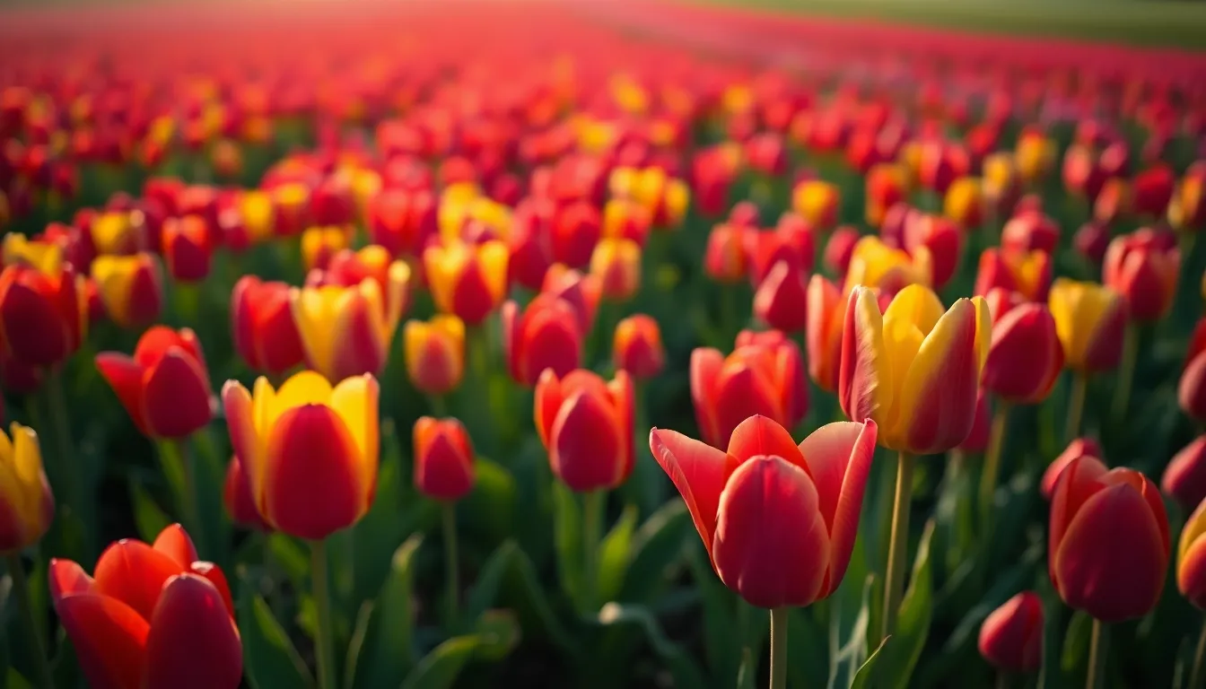 Aerial View of Vibrant Tulip Field in Spring