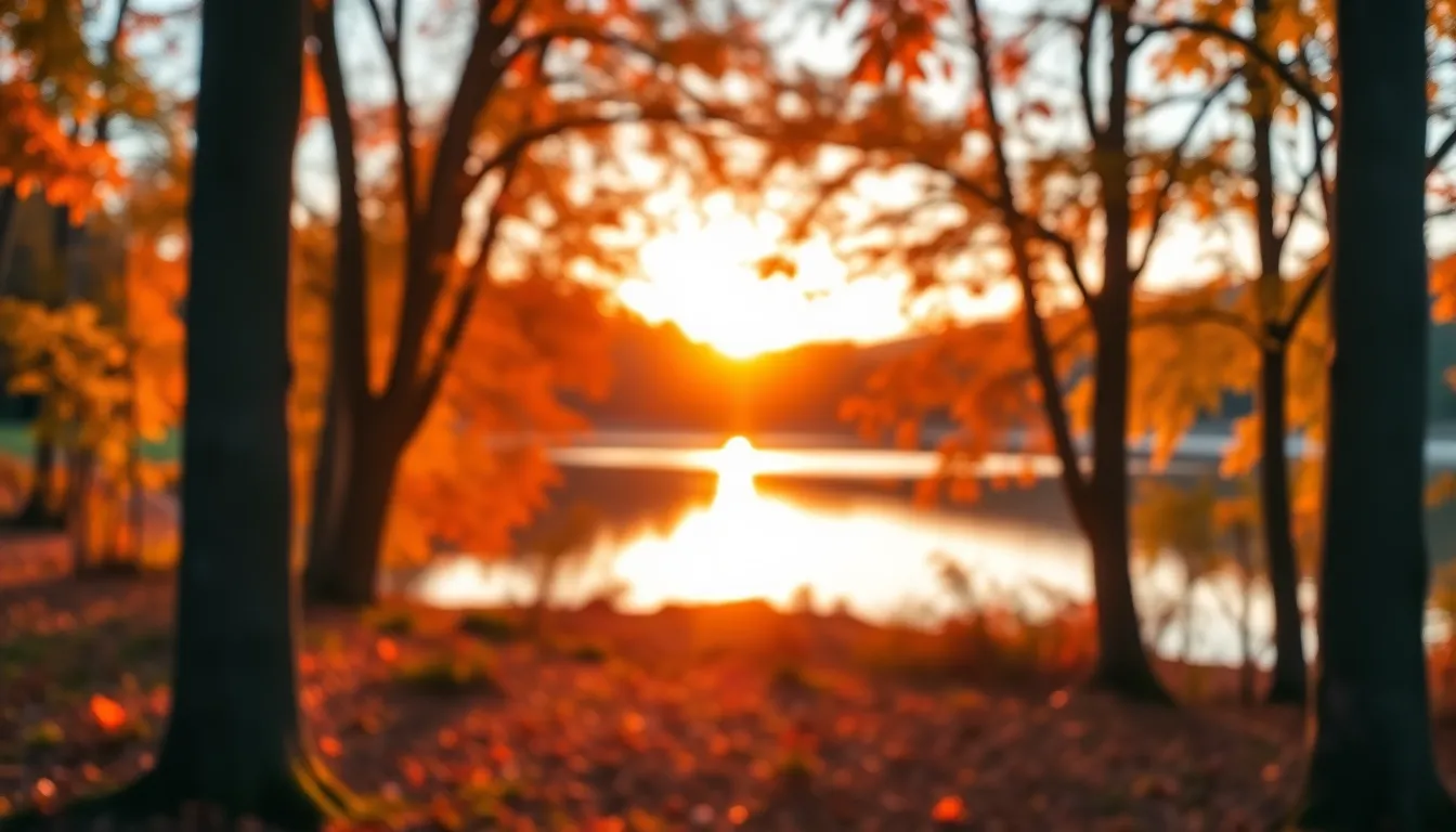 Scenic Aerial View of Autumn Lake