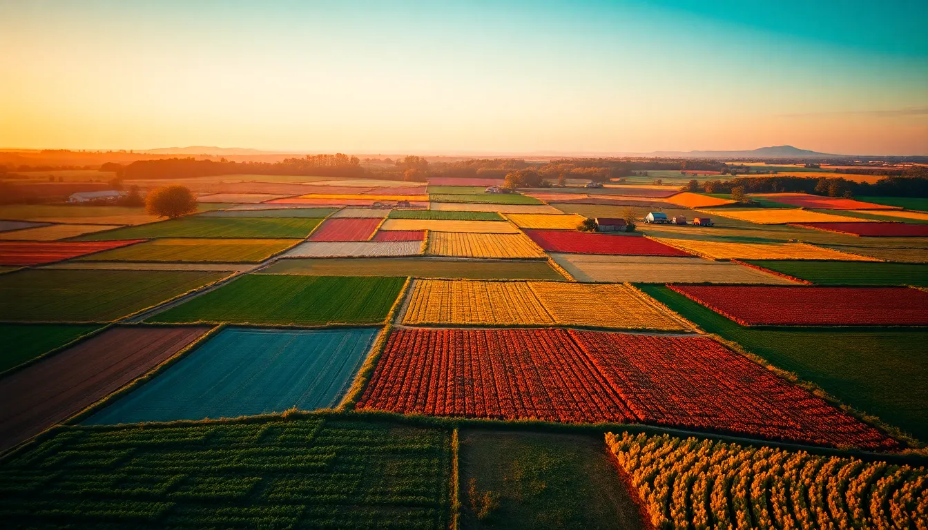 Colorful Aerial Patchwork of Agricultural Fields
