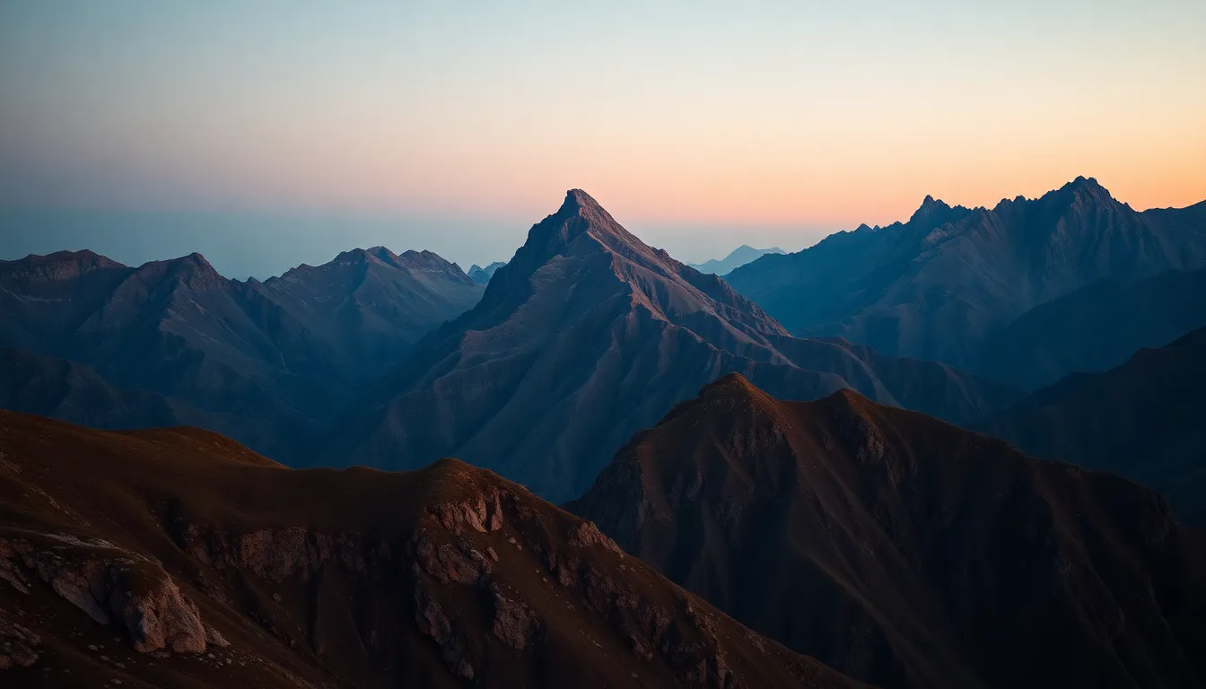 Twilight Aerial View of Majestic Mountains