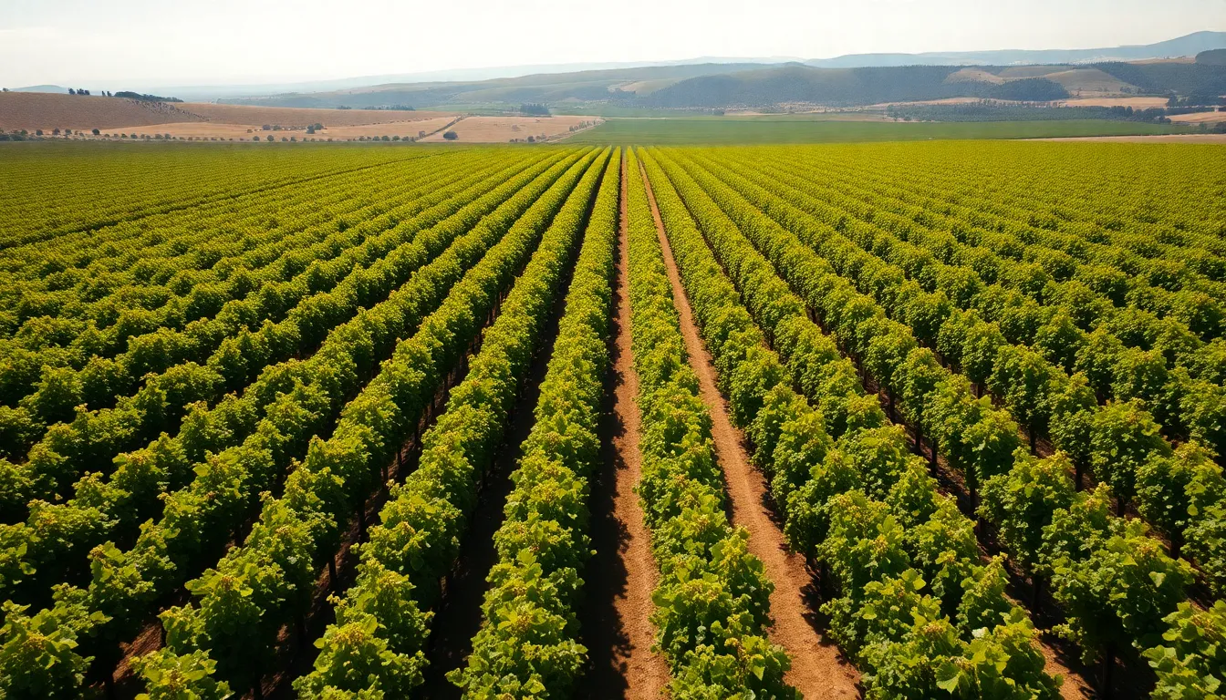 Aerial View of Vibrant Vineyard in Harvest