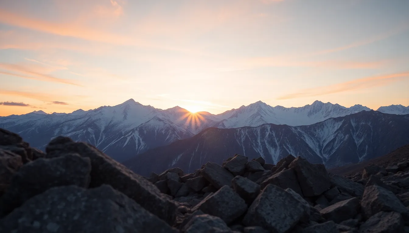 Aerial View of Sunrise Over Mountain Range