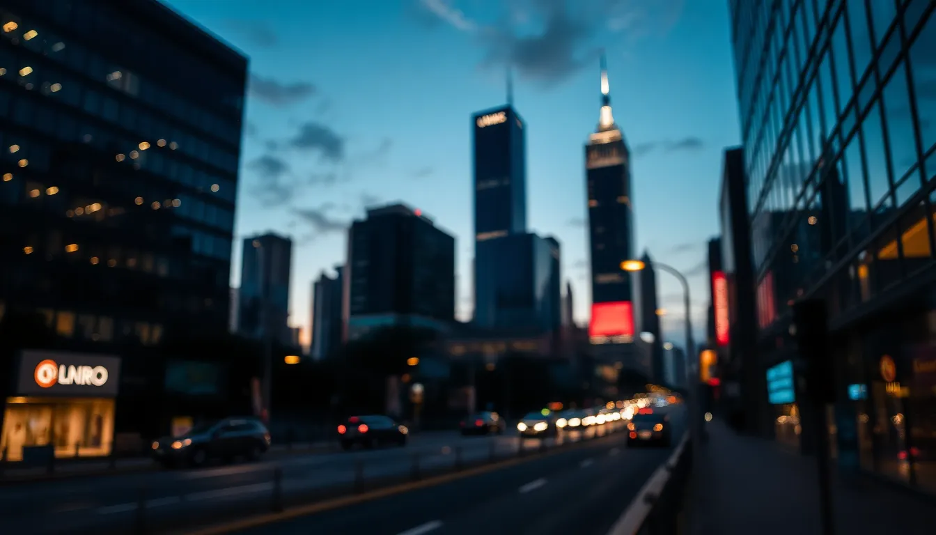 Twilight Urban Landscape with City Lights