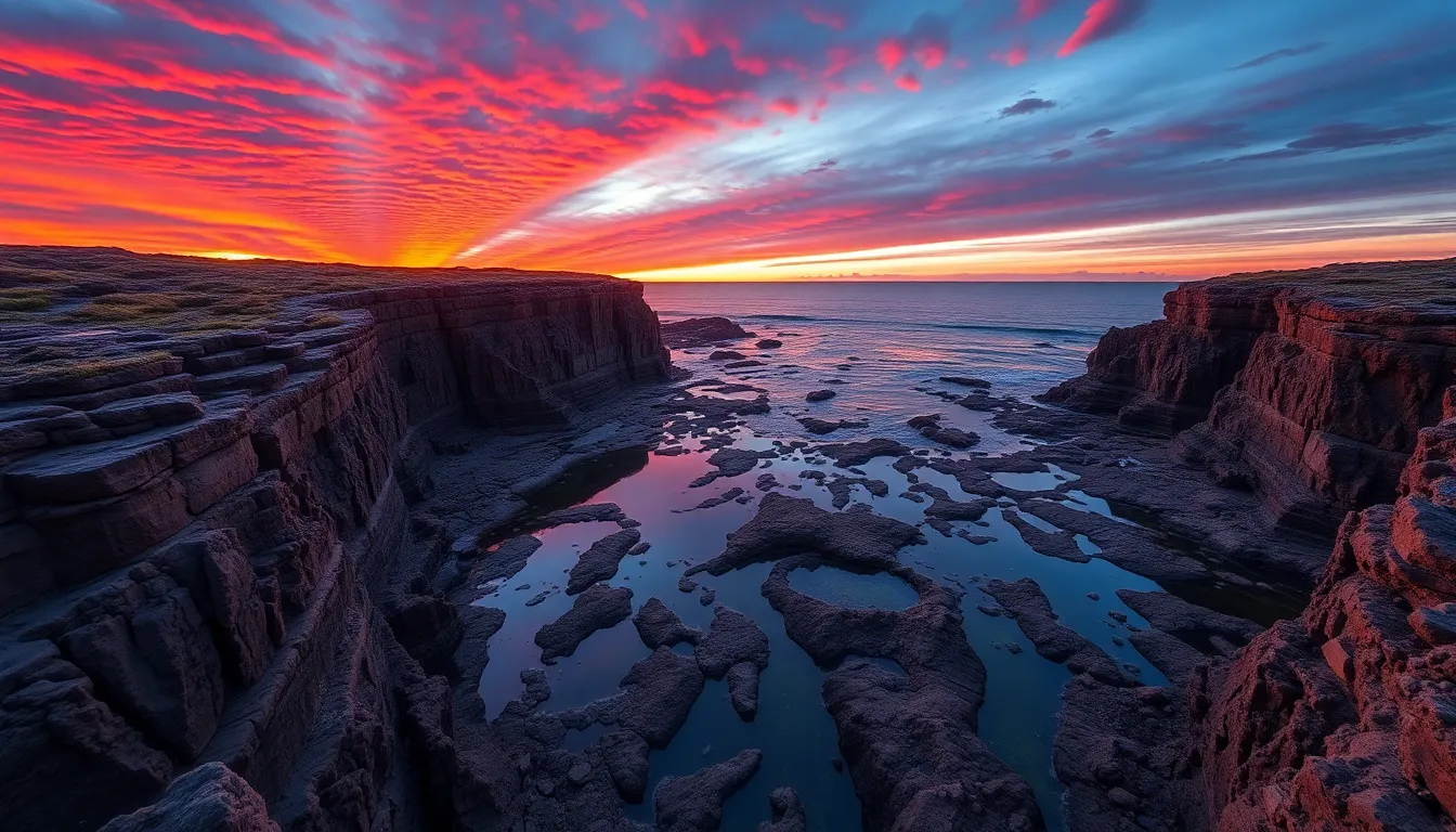 Dramatic Sunset Over Rugged Coastline