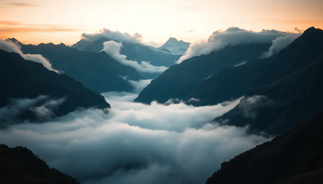Misty Mountain Range at Sunrise