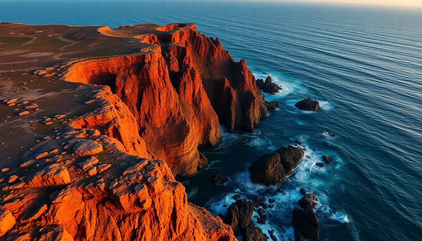 Fiery Sunset Over Rugged Coastline