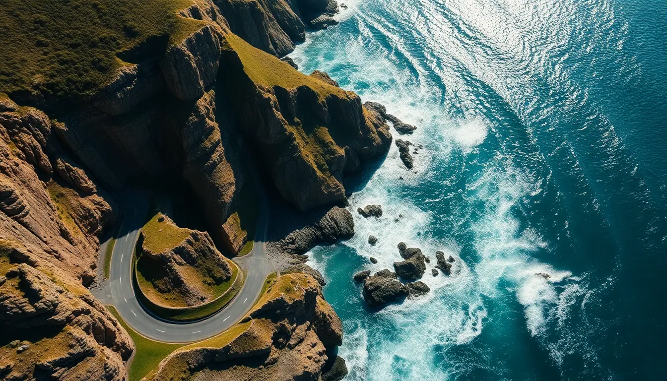 Winding Coastal Road by Rugged Cliffs