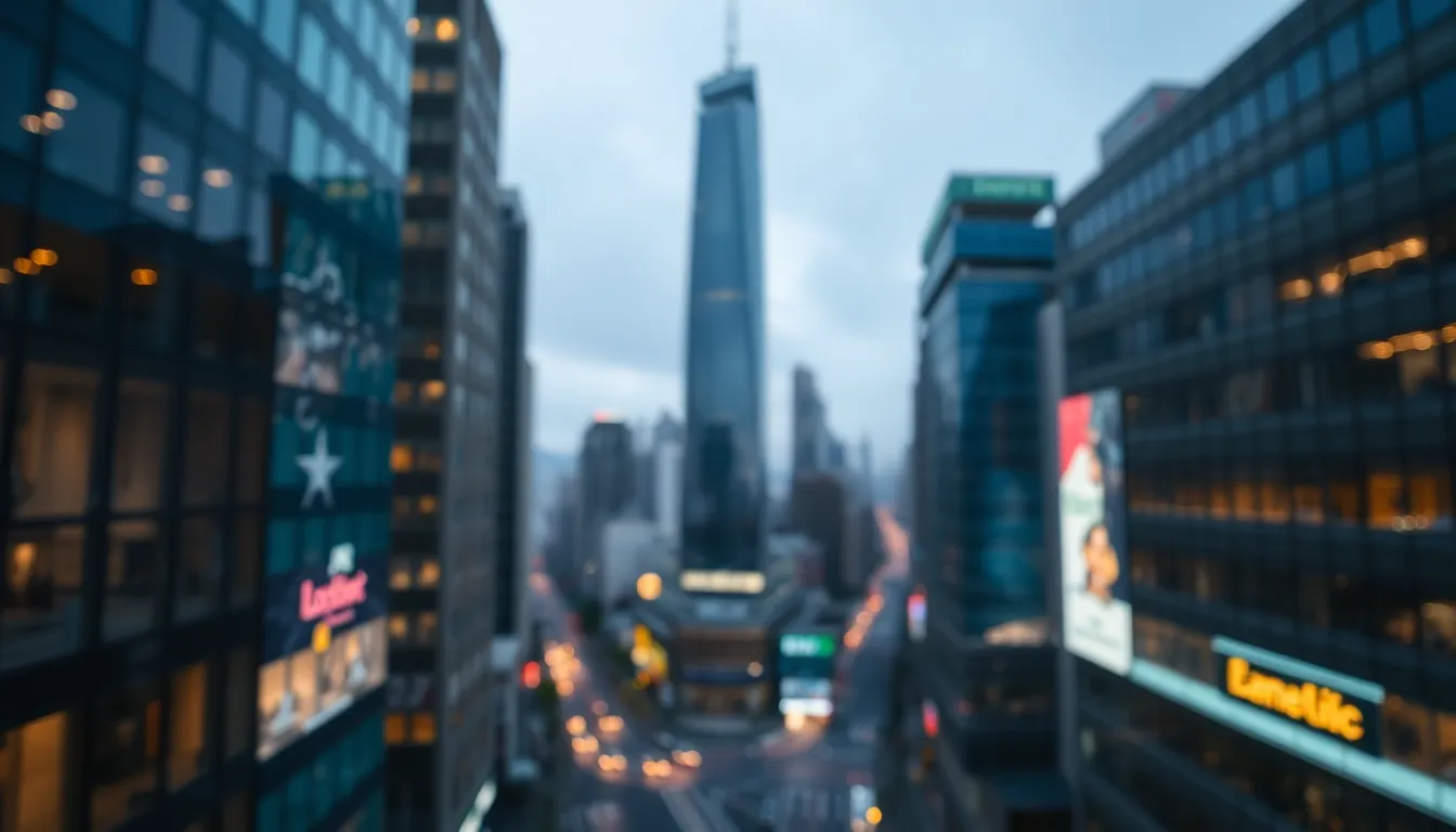 Twilight Aerial View of Urban Cityscape