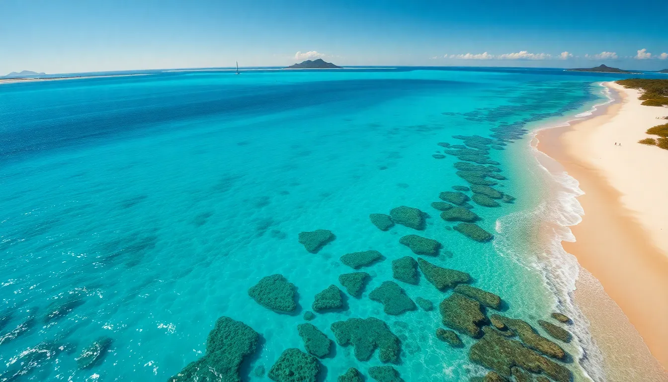 Aerial View of Turquoise Lagoon with Coral Reefs