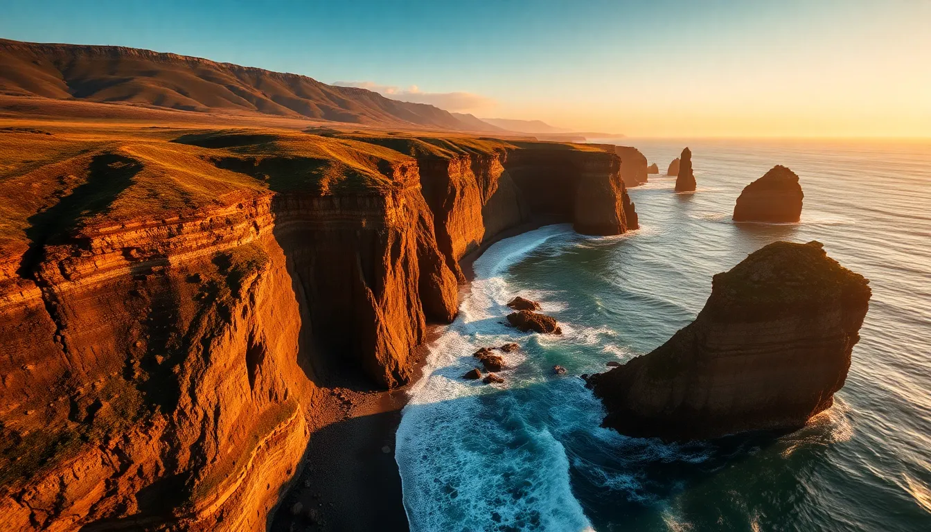 Dramatic Aerial View of Coastal Cliffs