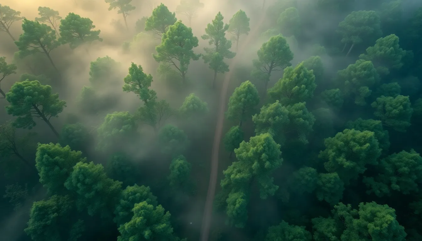 Aerial View of Misty Coastline at Dawn