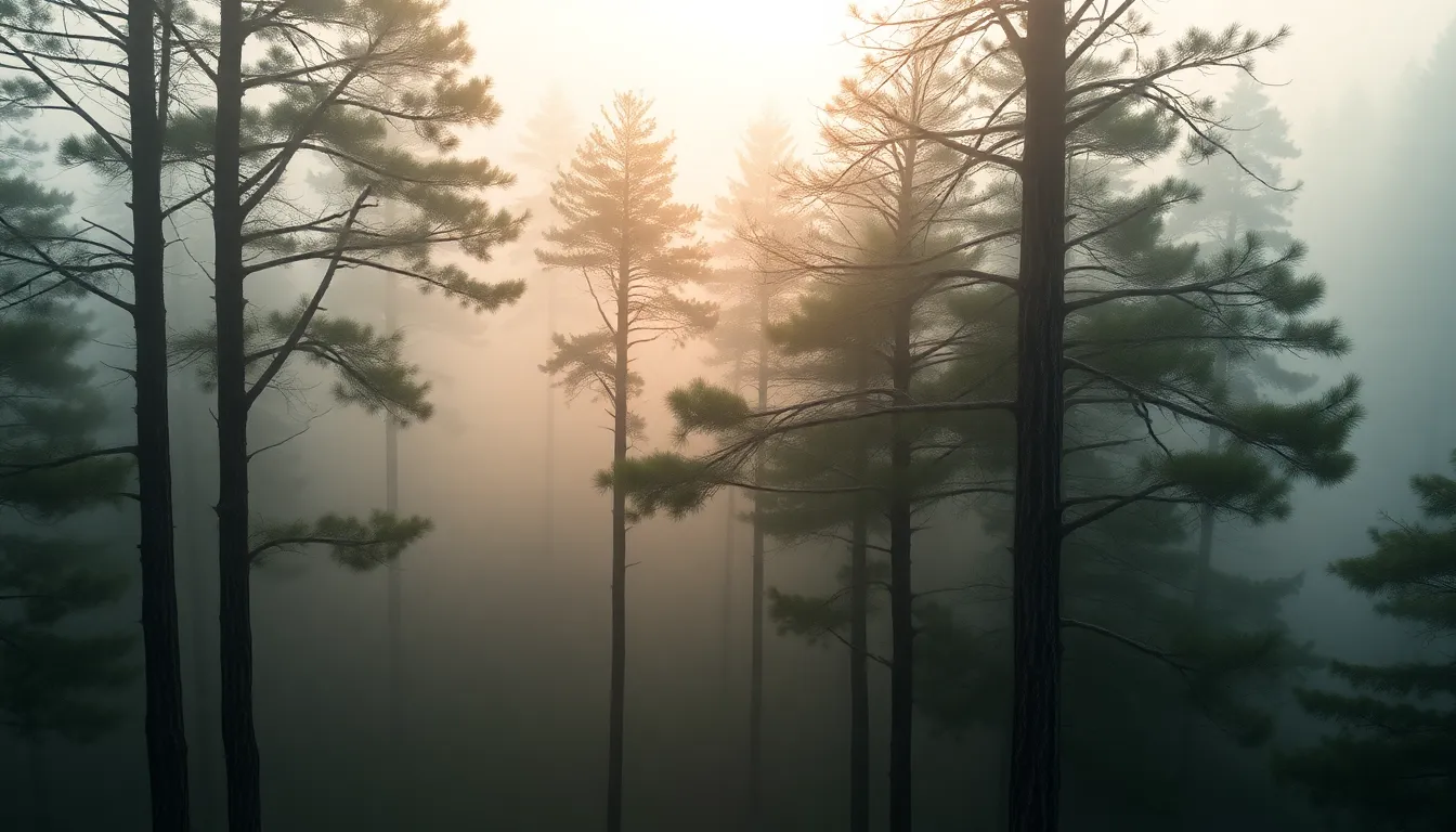 Misty Forest Aerial View at Dawn