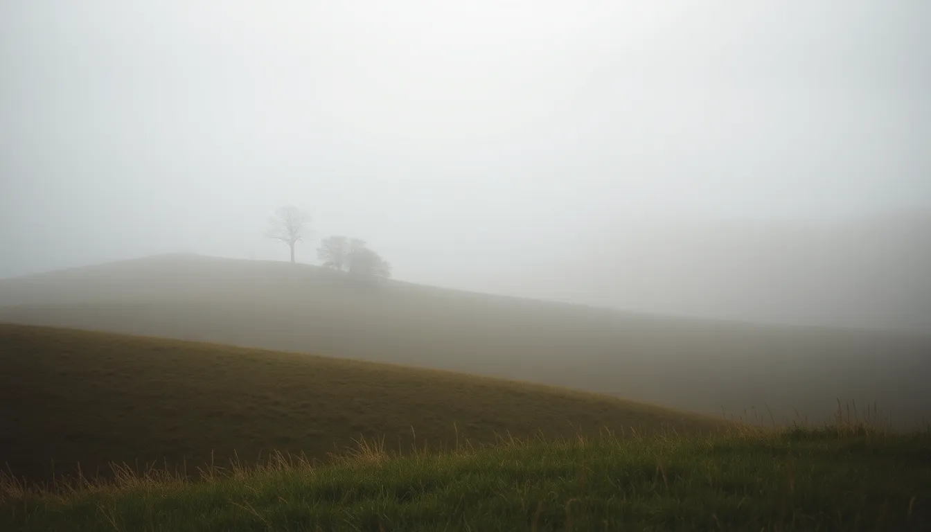 Misty Aerial View of Rolling Hills