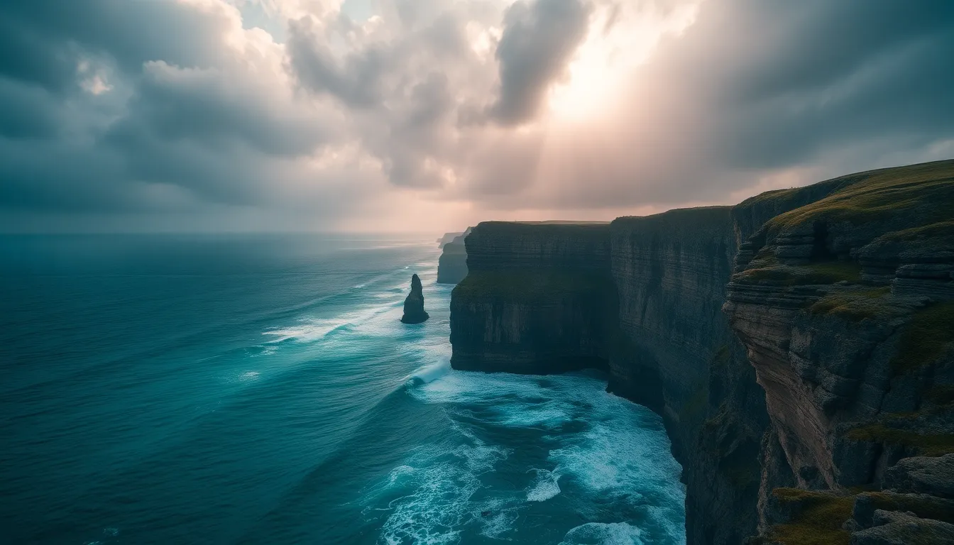 Dramatic Aerial View of Stormy Coastal Cliffs