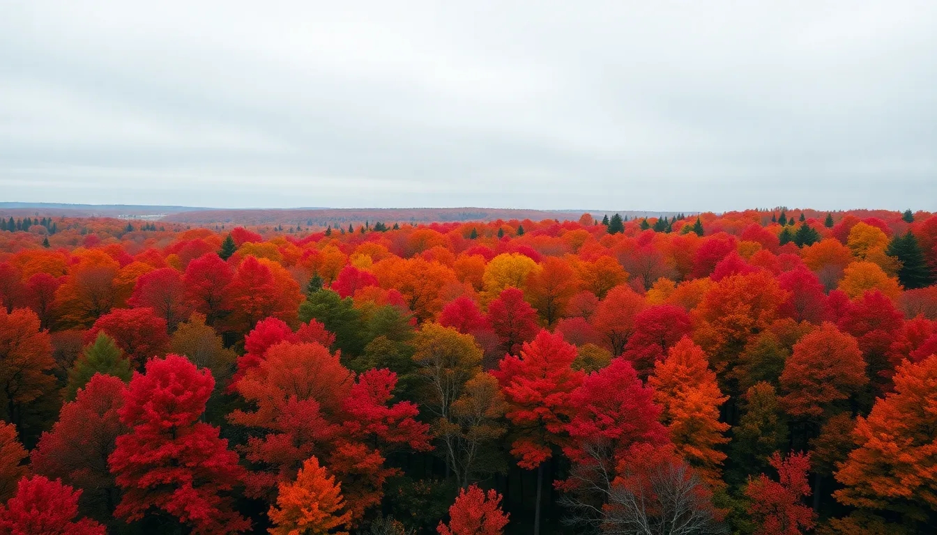 Aerial View of Vibrant Autumn Forest