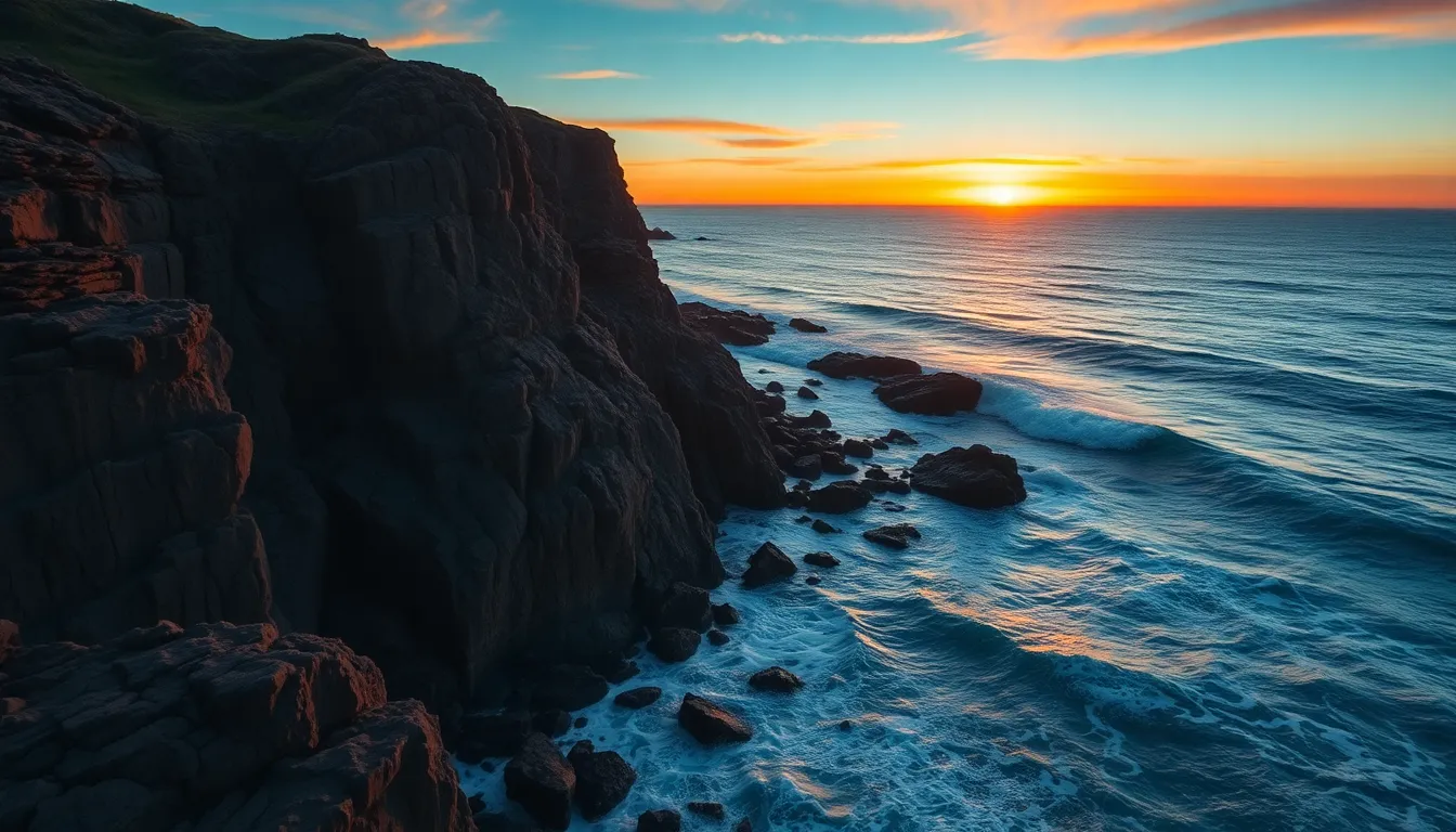 Stunning Aerial Coastal Sunset