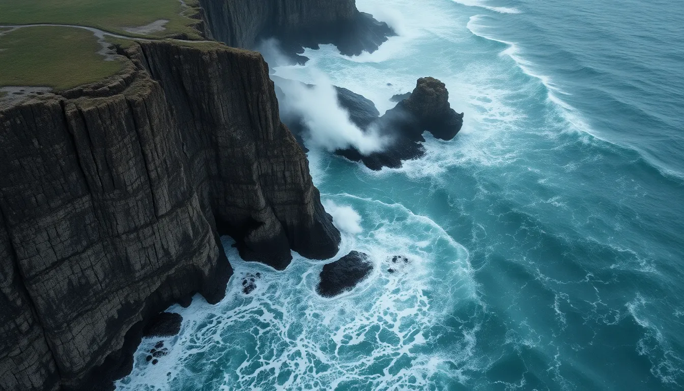 Dramatic Aerial View of Ocean Storm and Cliffs