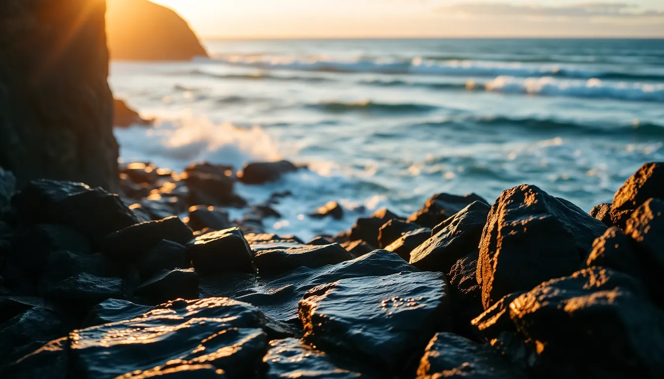 Dramatic Sunrise Over Rocky Coastline