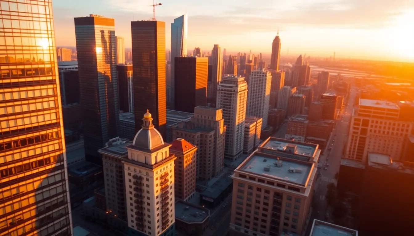 Bustling Urban Cityscape at Sunset