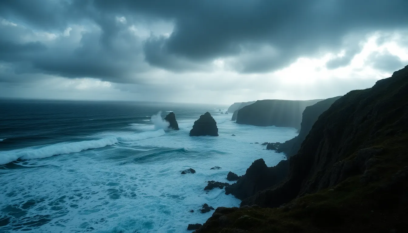Dramatic Coastal Landscape During Storm