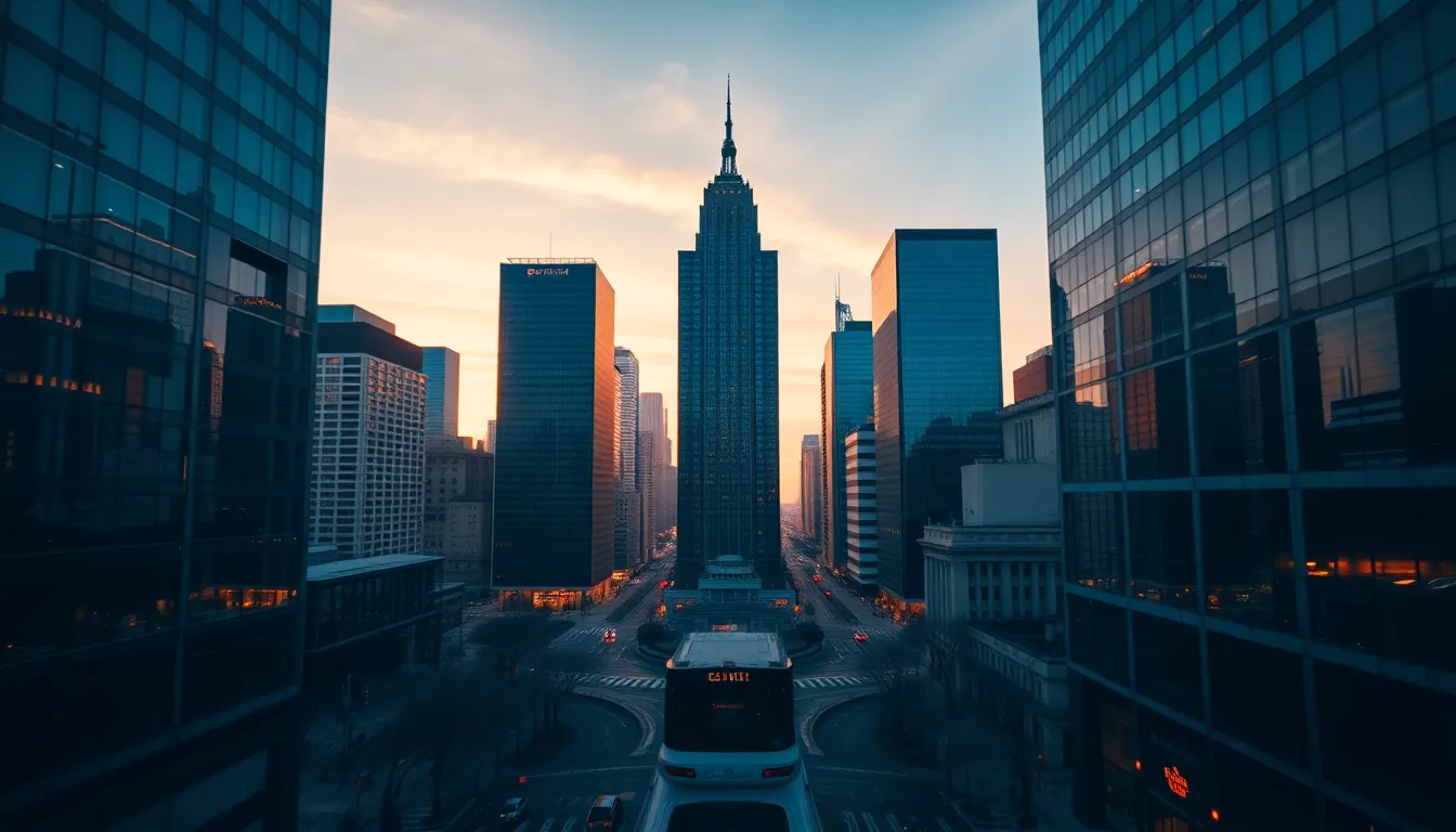 Aerial View of Cityscape at Dawn