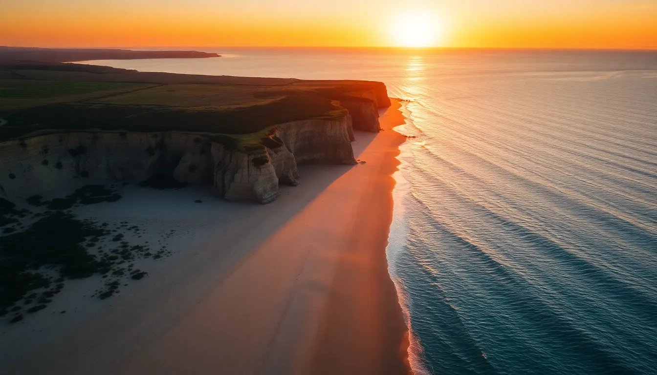 Golden Hour Beach Aerial View