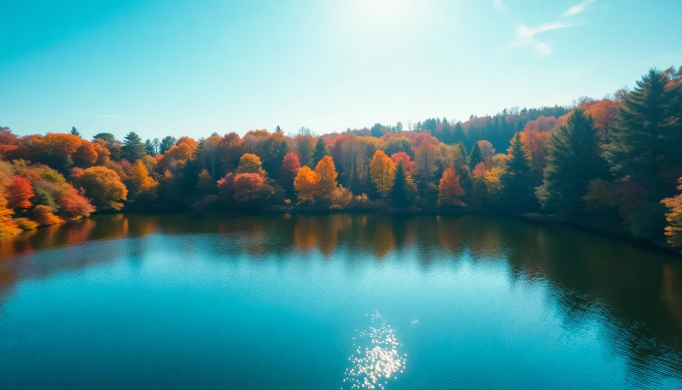 Tranquil Aerial View of an Autumn Lake