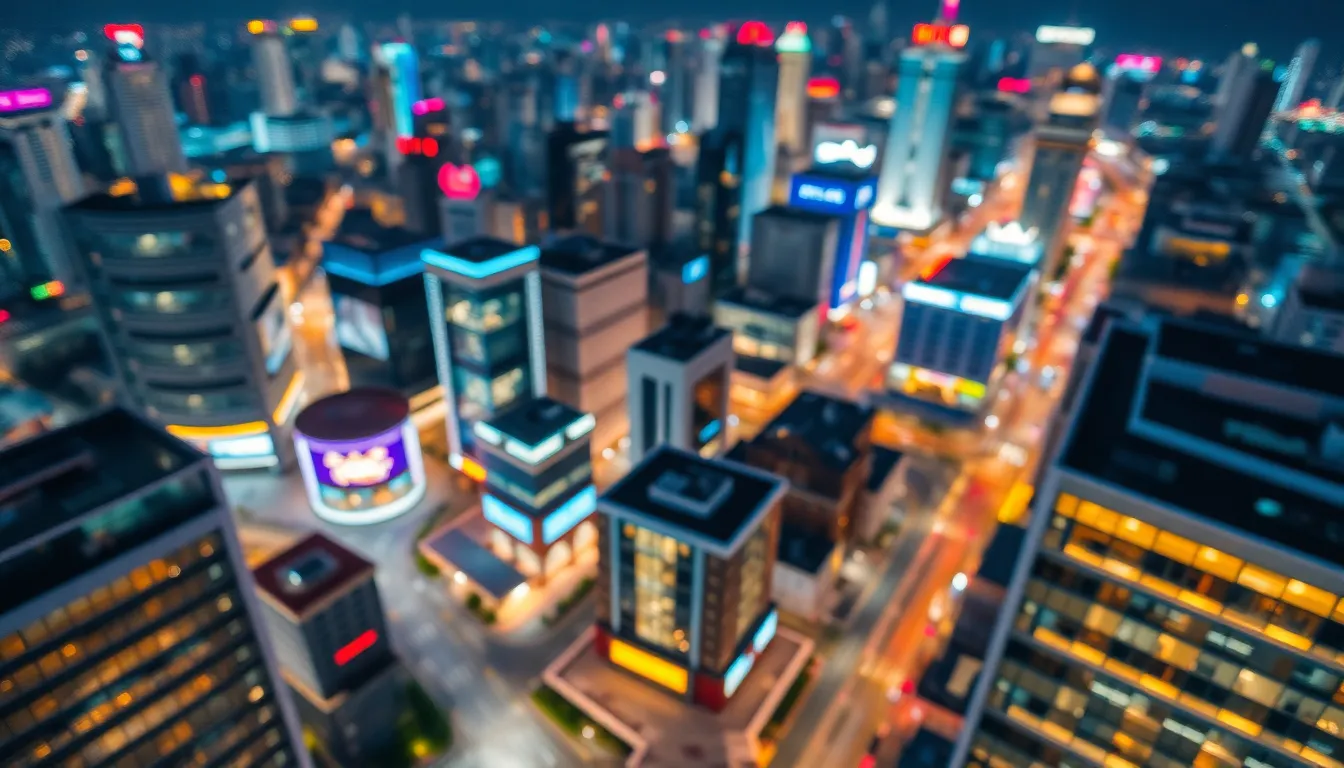 Aerial View of Vibrant Cityscape at Night