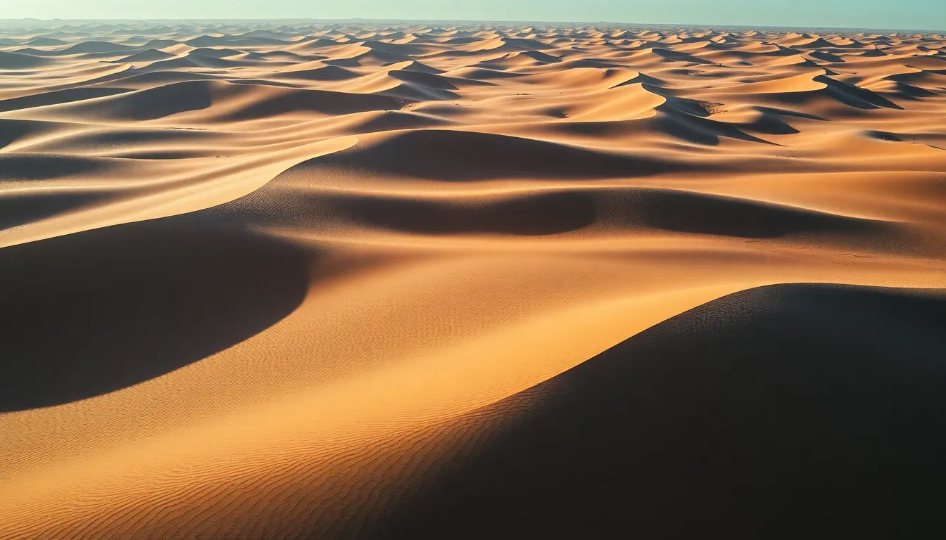 Aerial View of Dramatic Desert Sand Dunes