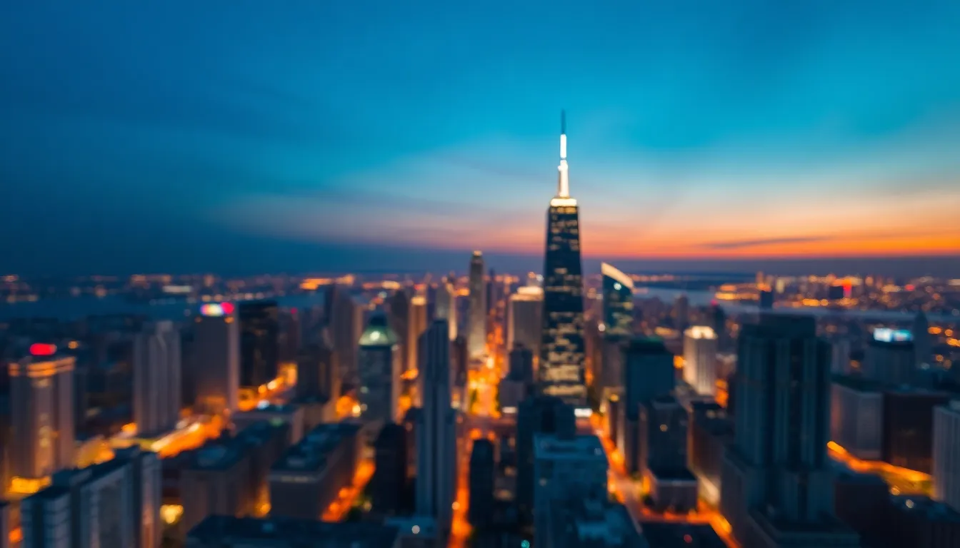 Aerial Twilight Cityscape with Urban Glow