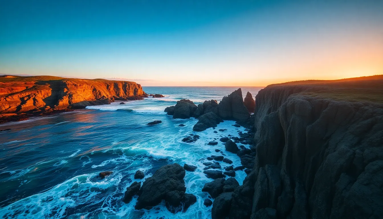 Dramatic Aerial View of Rocky Coastline