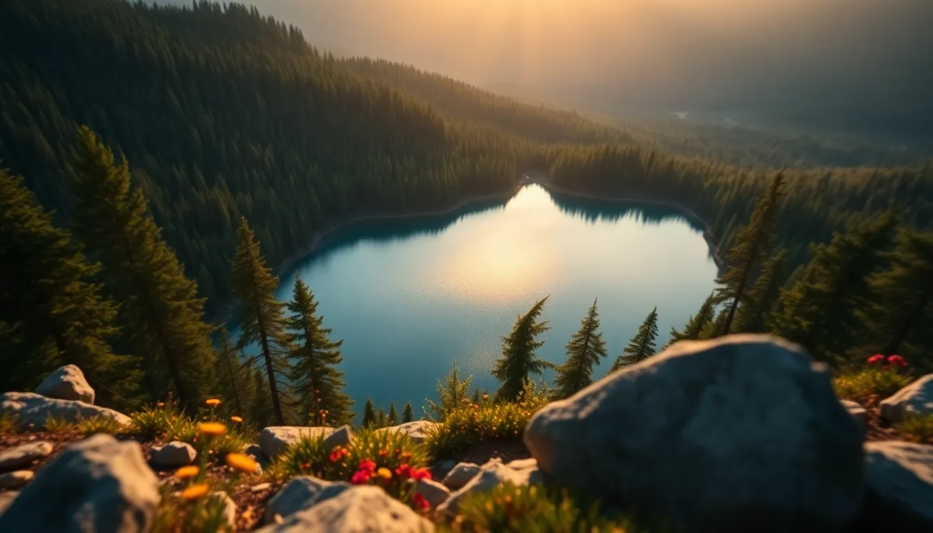 Enchanting Mountain Lake Aerial Landscape