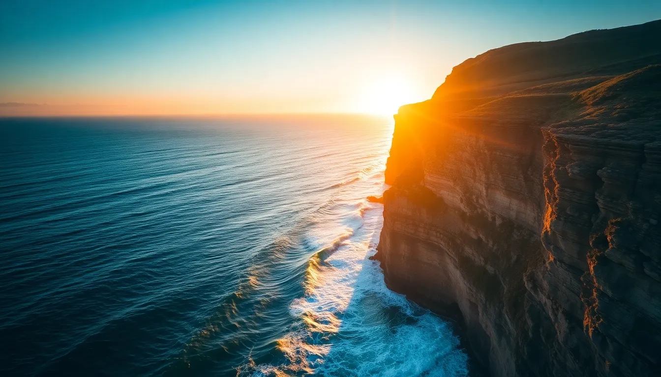 Coastal Cliff Sunset Aerial