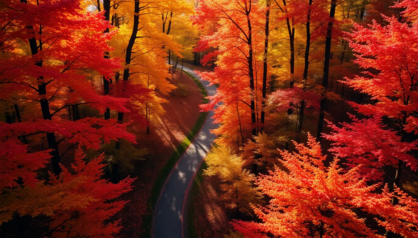 Aerial View of Vibrant Autumn Forest