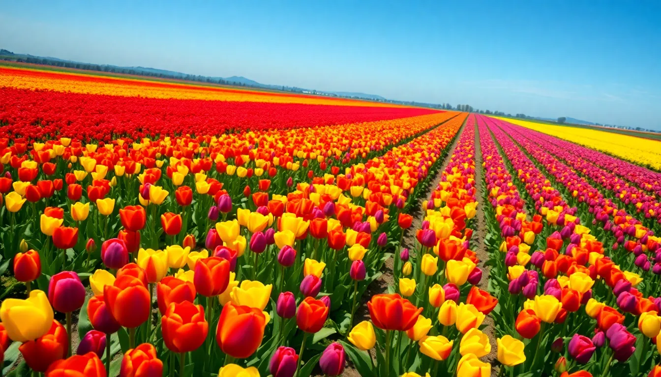 Aerial View of Colorful Tulip Field in Bloom