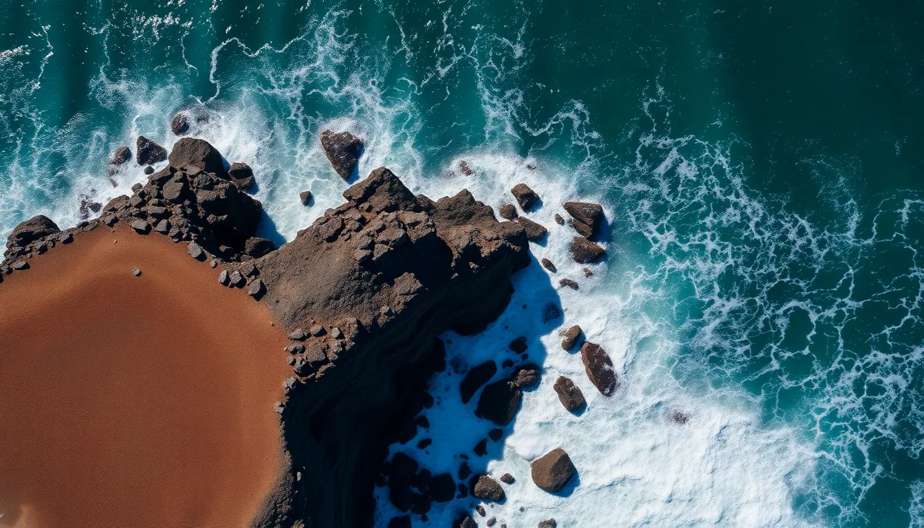 Aerial View of Coastal Cliffside and Waves