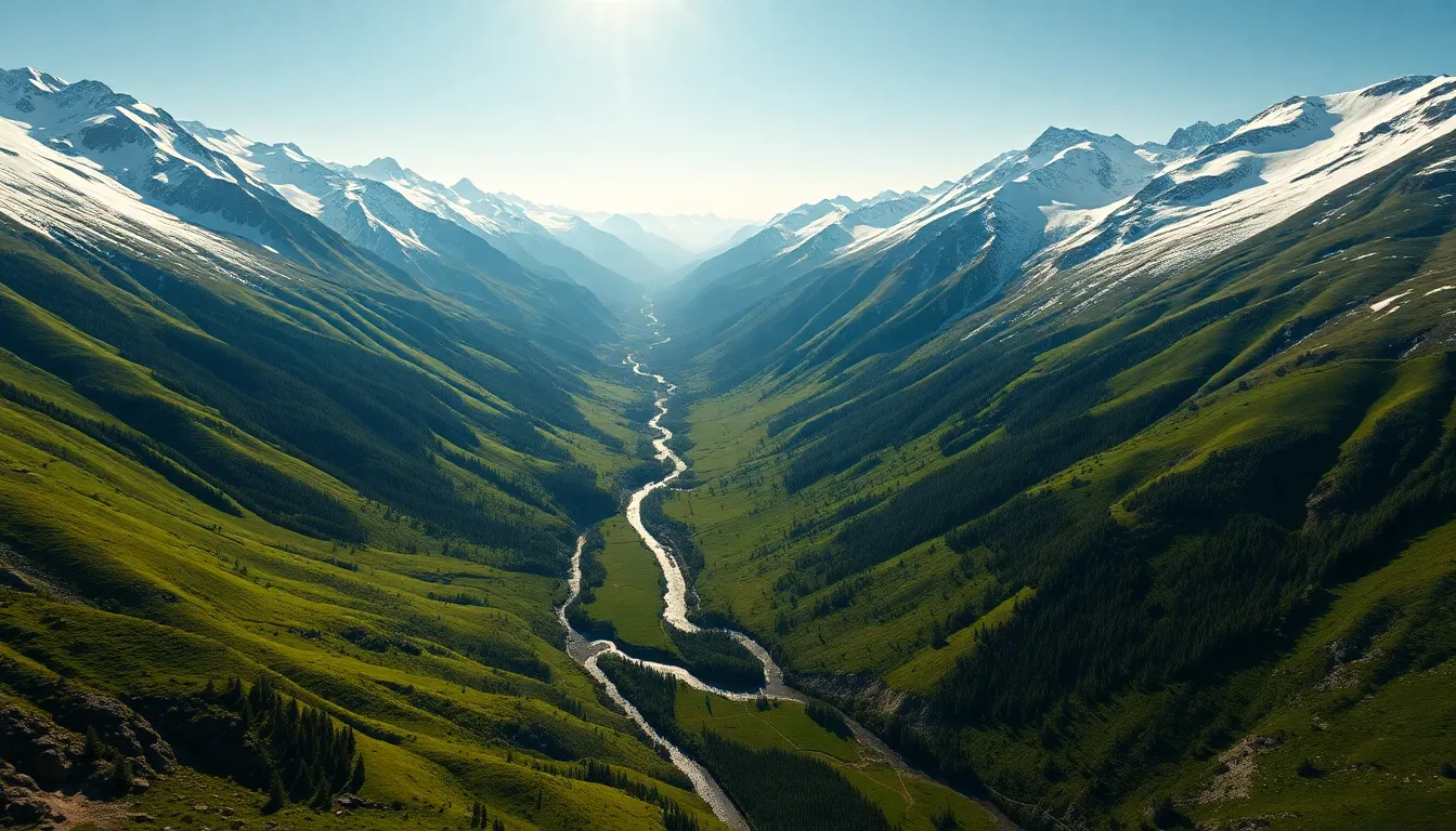 Lush Green Valley with Snow-Capped Mountains