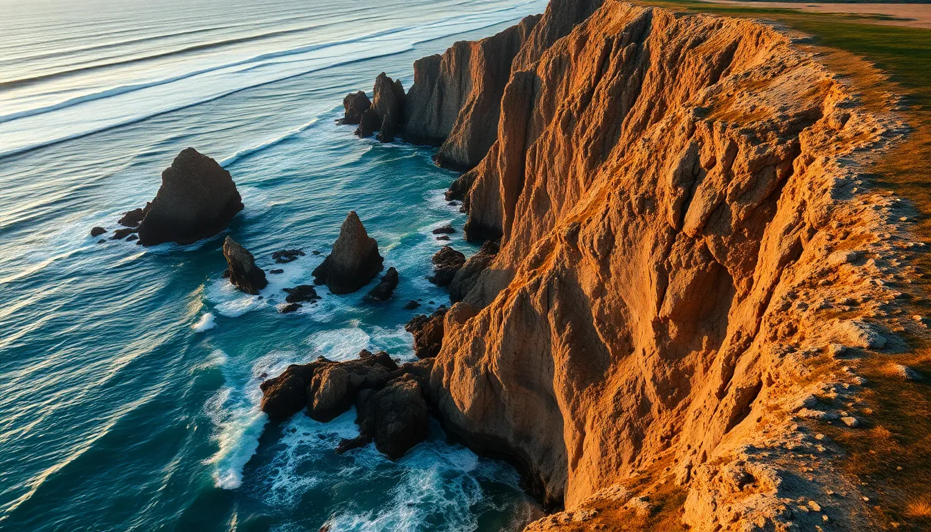 Coastal Cliffside Aerial View at Sunset