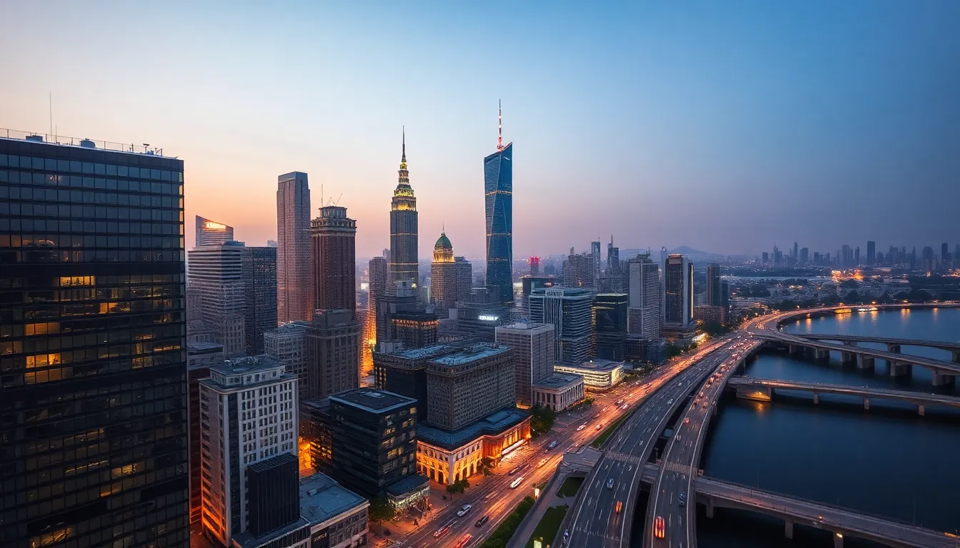 Twilight Cityscape Aerial Photography