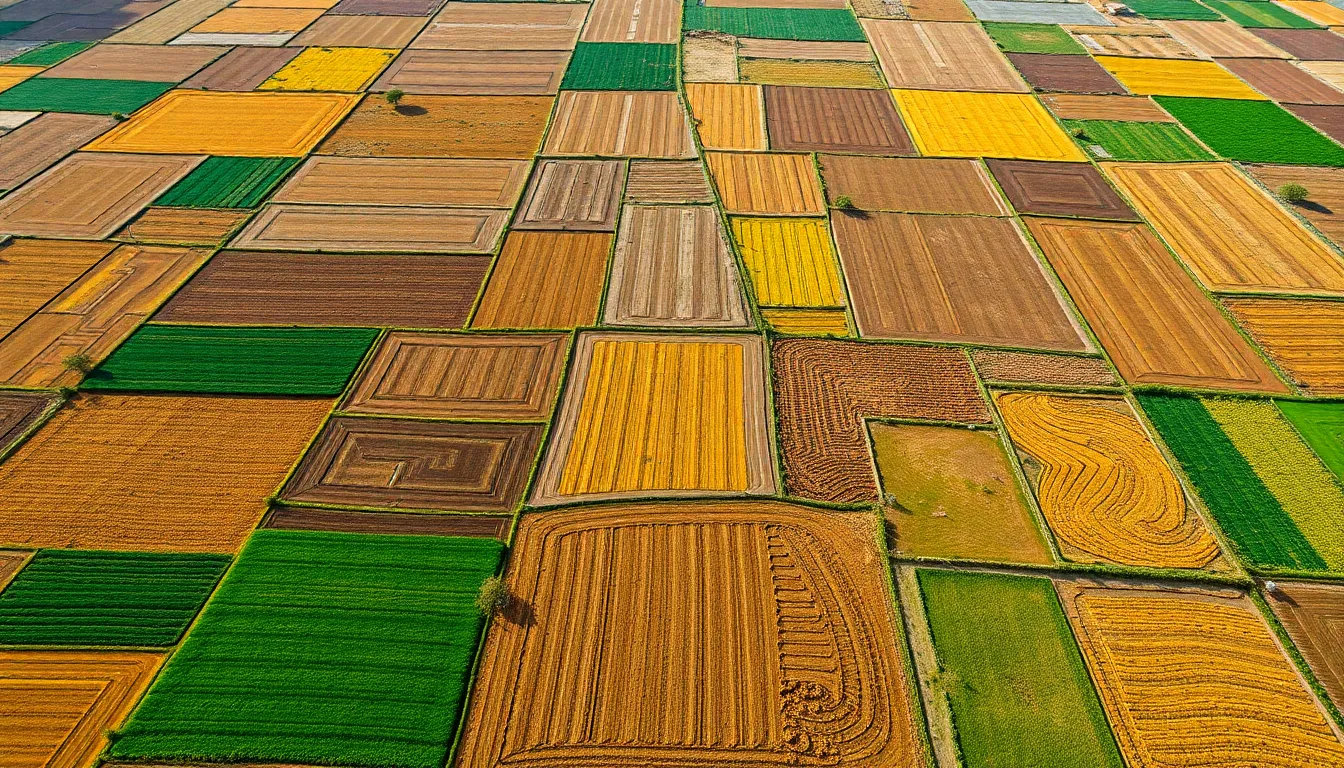 Aerial View of Colorful Tulip Fields in Bloom