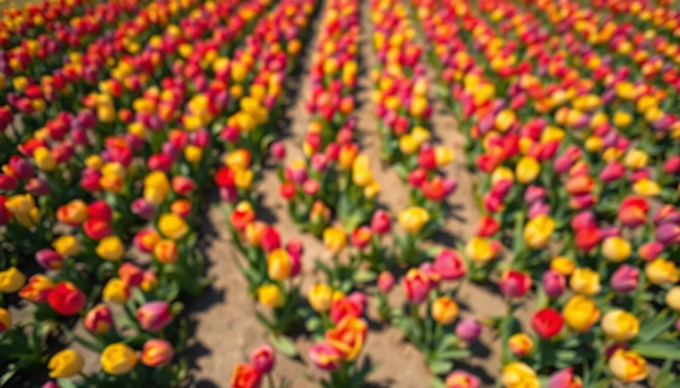 Vibrant Tulip Field from Above