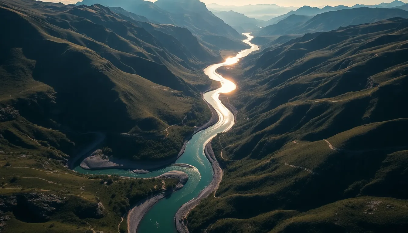 Winding River Through Mountainous Landscape