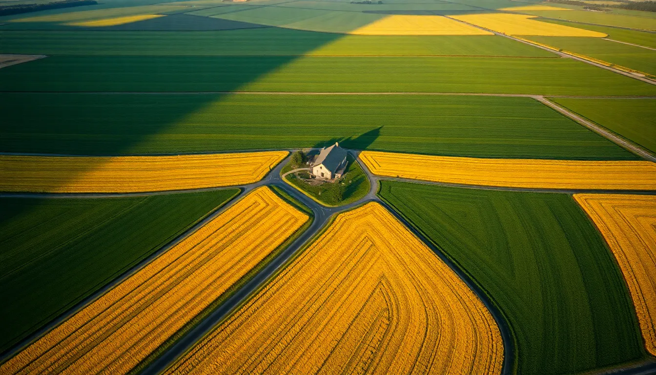 Aerial Agricultural Landscape in Late Afternoon